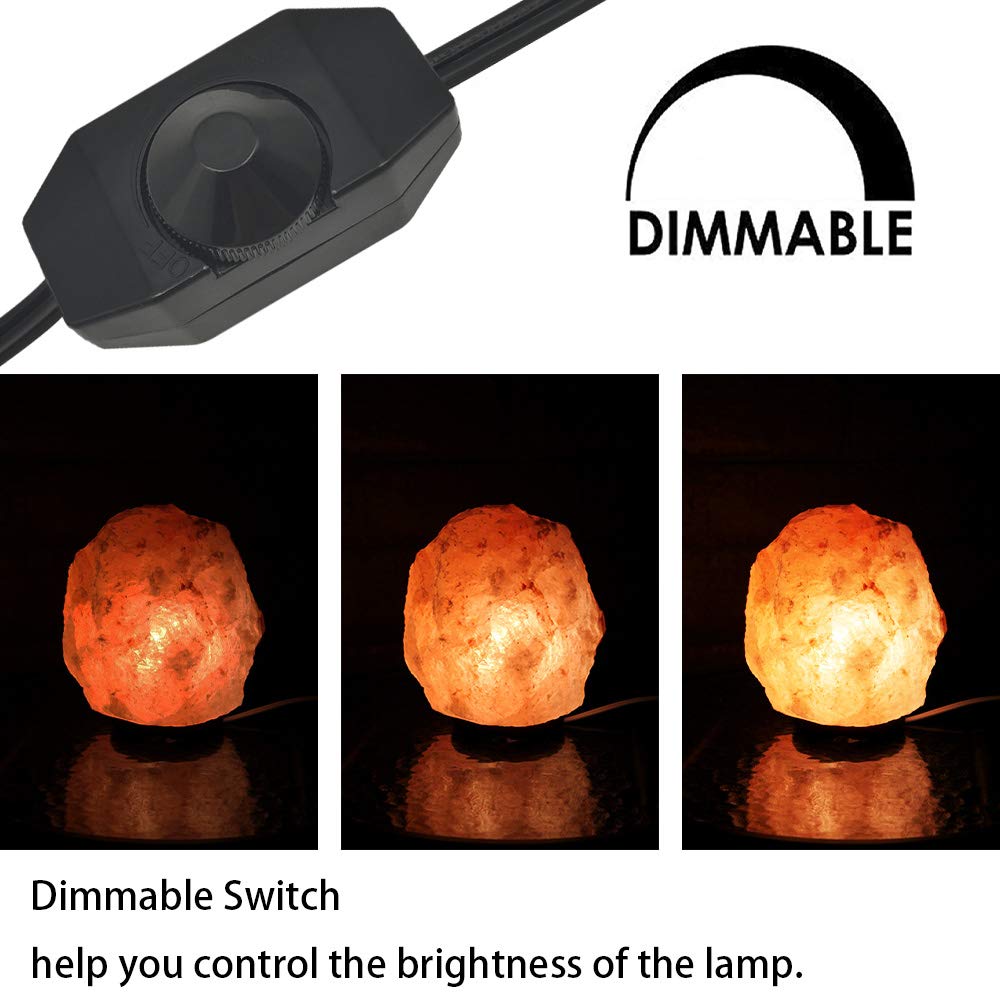 Himalayan Salt Lamp Cord with Dimmer Switch and Bulbs, 6FT Original Replacement Cord with Base Assembly 3.35 Inches, 6-Pack 15 Watt E12 Halogen Salt Lamp Bulbs for Salt Rock Lamp