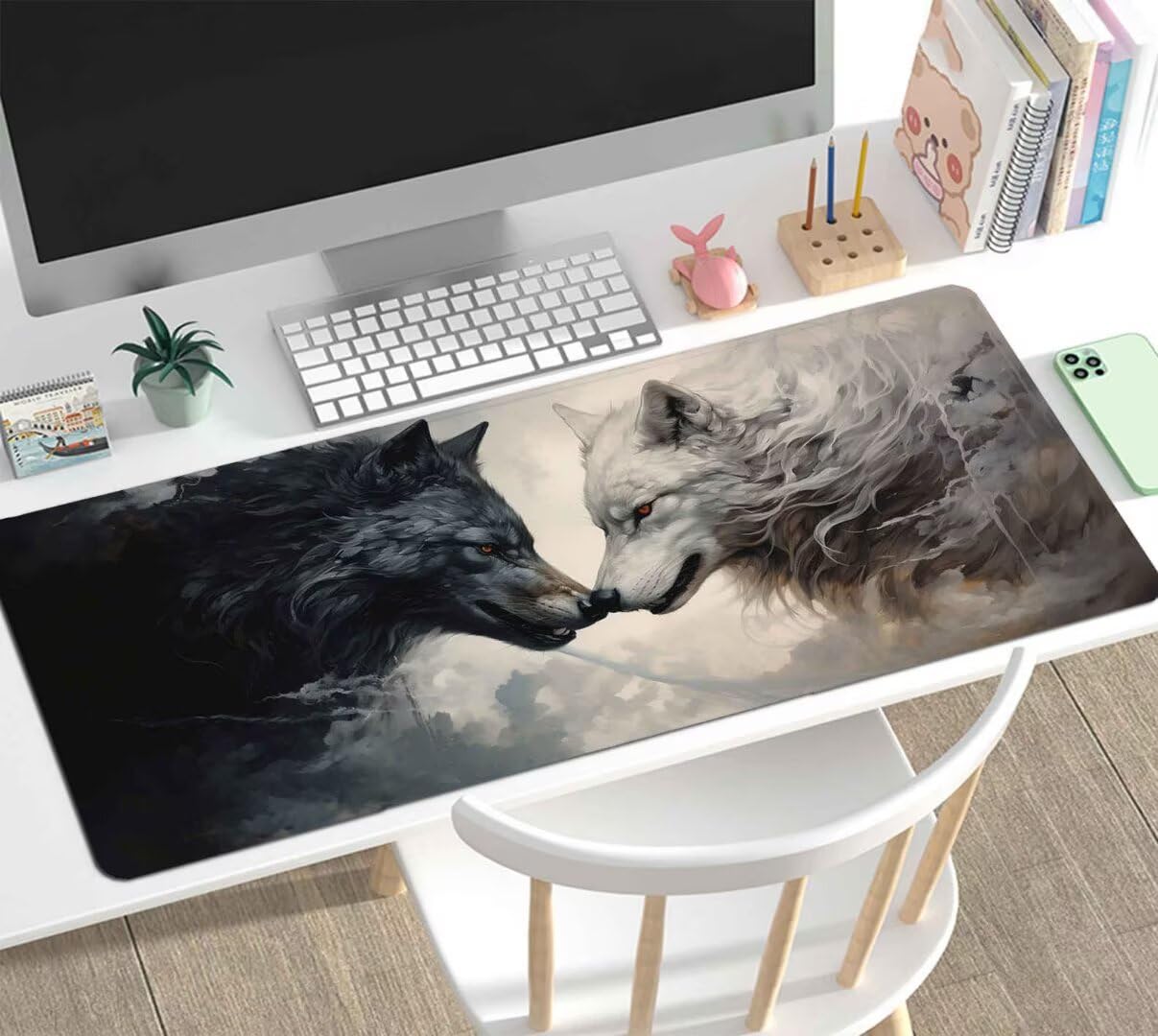 Duża podkładka pod mysz do gier, podkładka pod mysz do gier XXL 1000 x 500 x 4 mm podkładka na biurko, mata na biurko, mata biurkowa z szytymi krawędziami dekoracyjna mata wilk J-1172