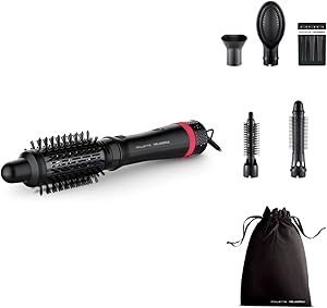 Rowenta x Karl Lagerfeld CF635L Express Style Warmluftbürste | 5-in-1 Stylingbürste | Keratin & Glow-Beschichtung | konstante 60°C | alle Haartypen | umfangreiches Zubehör | Schwarz