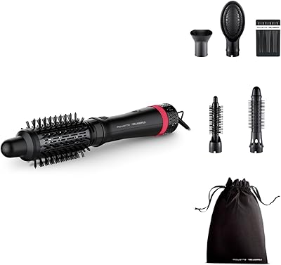 Rowenta x Karl Lagerfeld CF635L Express Style Warmluftbürste | 5-in-1 Stylingbürste | Keratin & Glow-Beschichtung | konstante 60°C | alle Haartypen | umfangreiches Zubehör | Schwarz