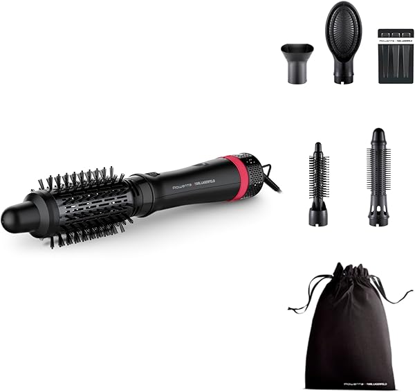 Rowenta x Karl Lagerfeld CF635L Express Style Warmluftbürste | 5-in-1 Stylingbürste | Keratin & Glow-Beschichtung | konstante 60°C | alle Haartypen | umfangreiches Zubehör | Schwarz