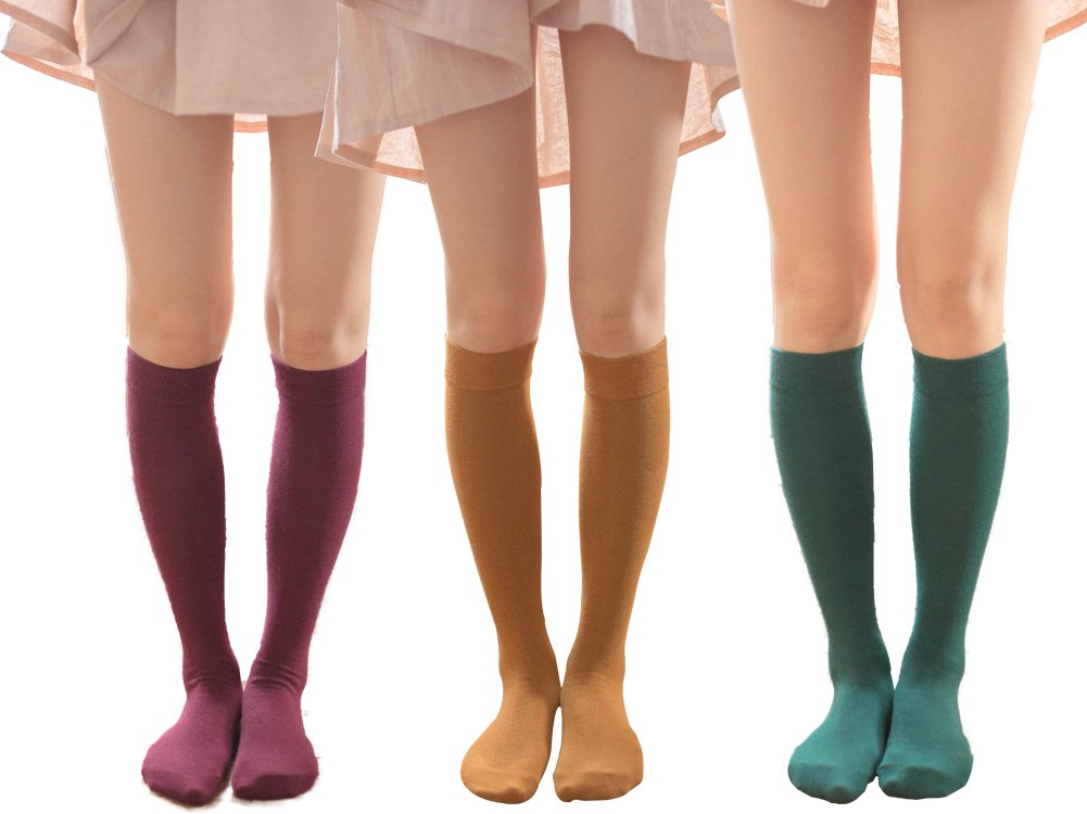 Women's Over the Knee Tube Cotton Stocking Socks (Pack of 3) (under knee socks3)