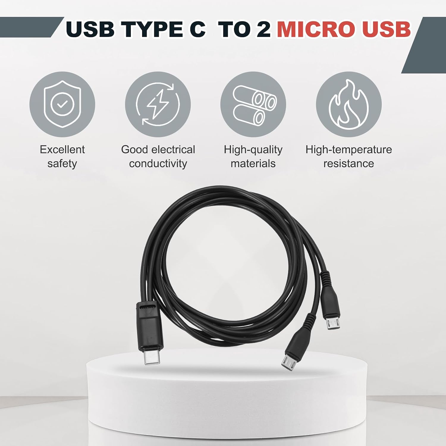 MECCANIXITY Multi USB Type C Male to 2 Dual Micro USB Male 2 in 1 Splitter Charging Cable Cord 40 Inch or Phone Power Bank Tablet, 5V 2A, Black image 3