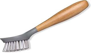 Full Circle Tenacious C Cast Iron Brush and Scraper with Bamboo Handle – Skillet Scrubber with Tough Nylon Bristles, Grey, One Size, Gray