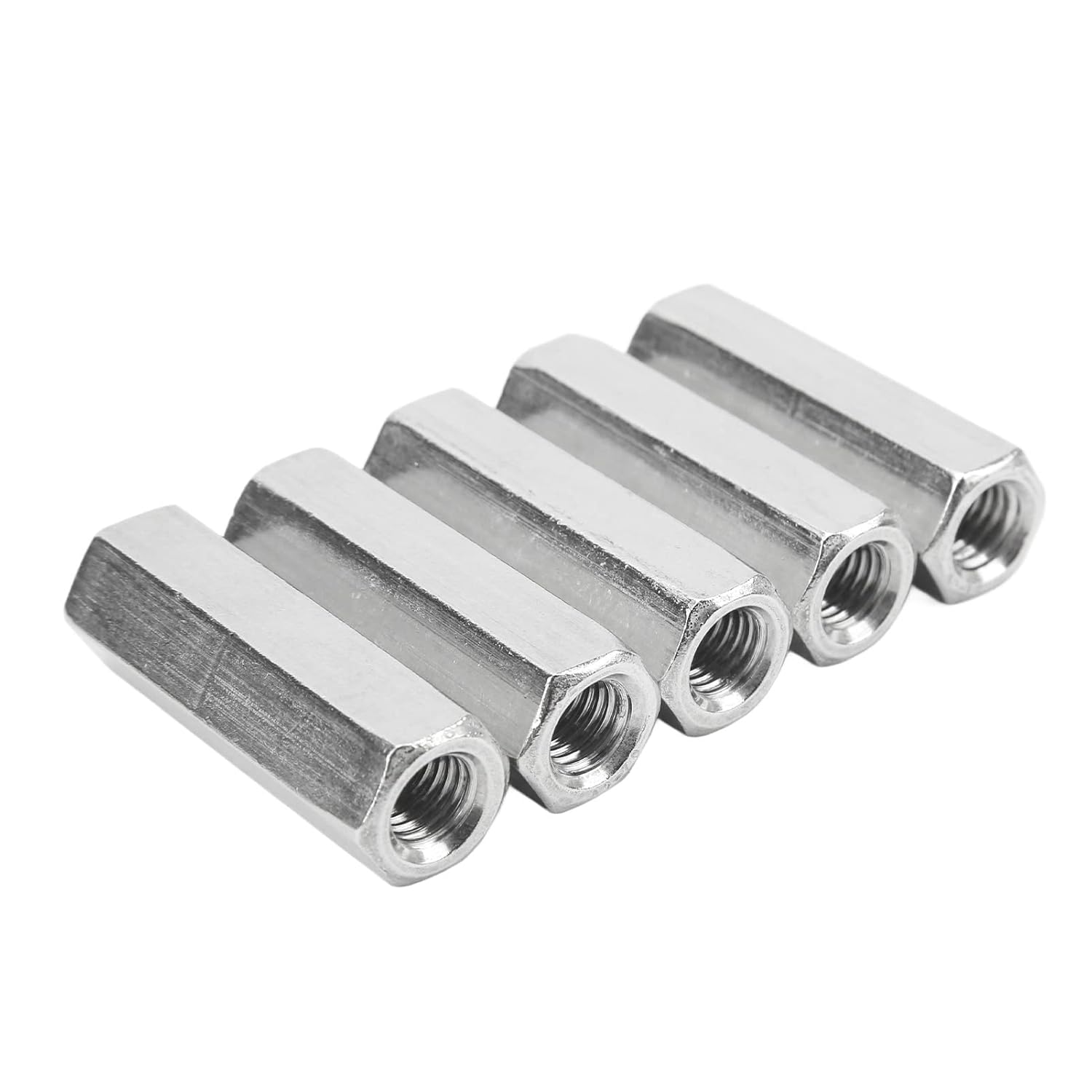 5 Pcs Hex Coupling Nut M12x1.75 L60mm, Stainless Steel Threaded Rod Connector, 304 SS Hex Rod Coupling Nut for Bolts Studs and Machine Screws, Indoor Outdoor Use
