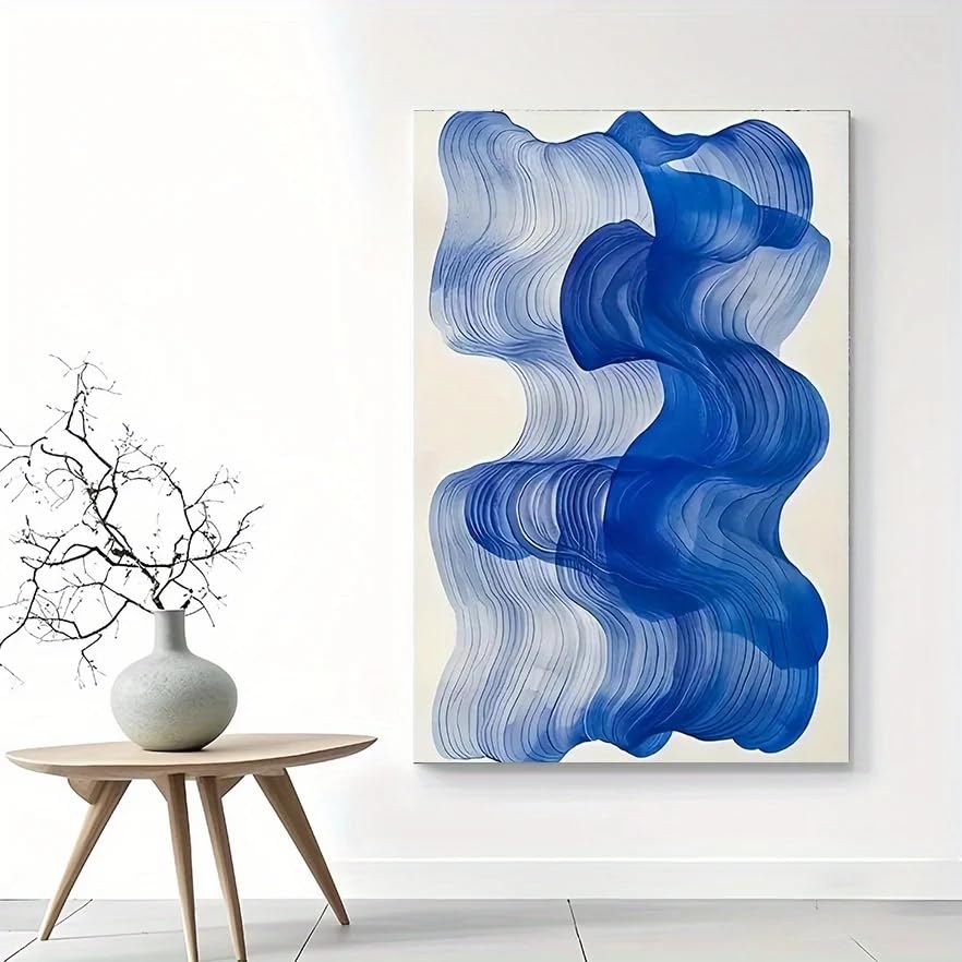Tableau de style Renaissance motif vagues bleues grand format 60x90