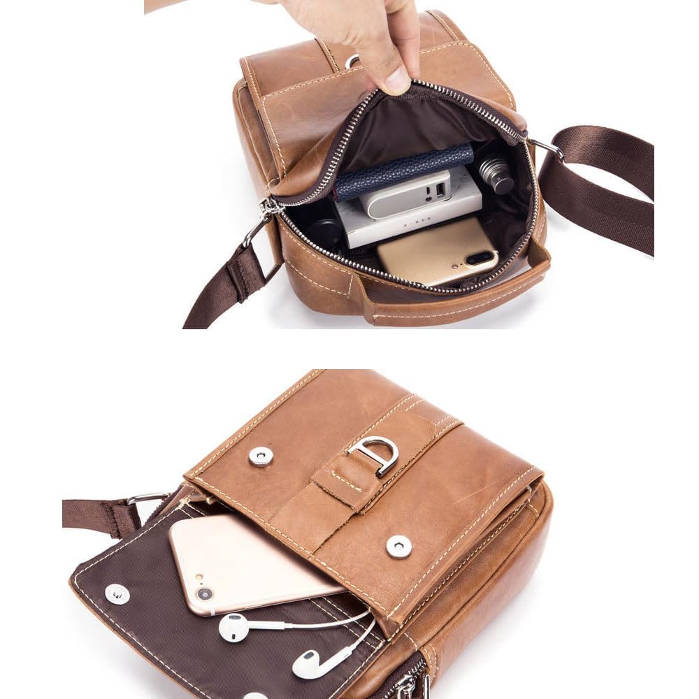 VINBAGGE Petit Sac à bandouliere en Cuir Véritable Sacoche Bandouliere Homme Cartable Sac de Messager Pochette Porte-Documents Sac porté épaule Business