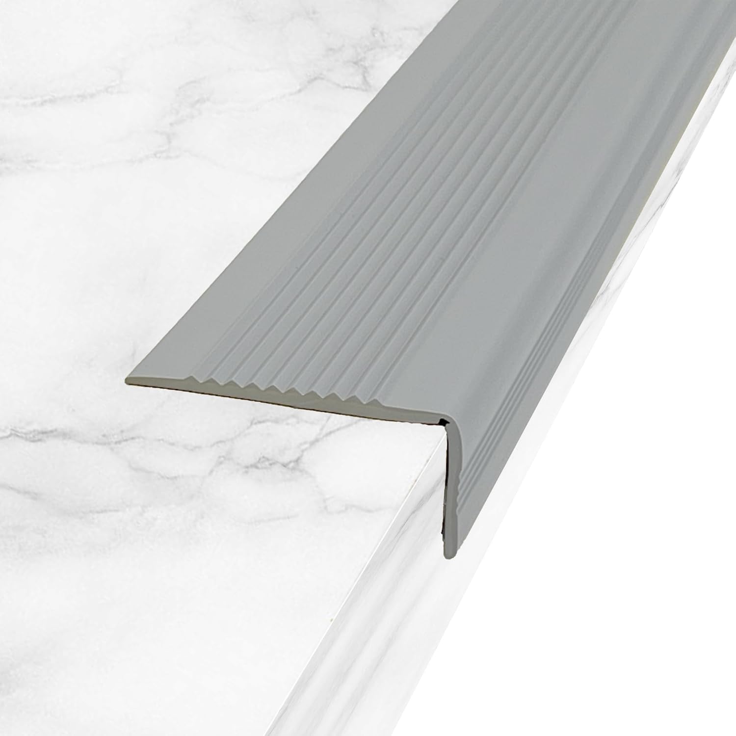 15M Bullnose Stair Anti Slip Nosing Self-Adhesive Vinyl Edging Strip,Non Slip Step Trim,PVC Rubber Angle Stair Edge Trim(50x25mm,Grey)
