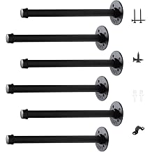 3/4" Industrial Pipe Shelf Brackets 6 Pack, 12" Black Iron Shelf Bracket Rustic Wall Mounted Shelving Brackets Pipe Decor for Wood Floating Shelf