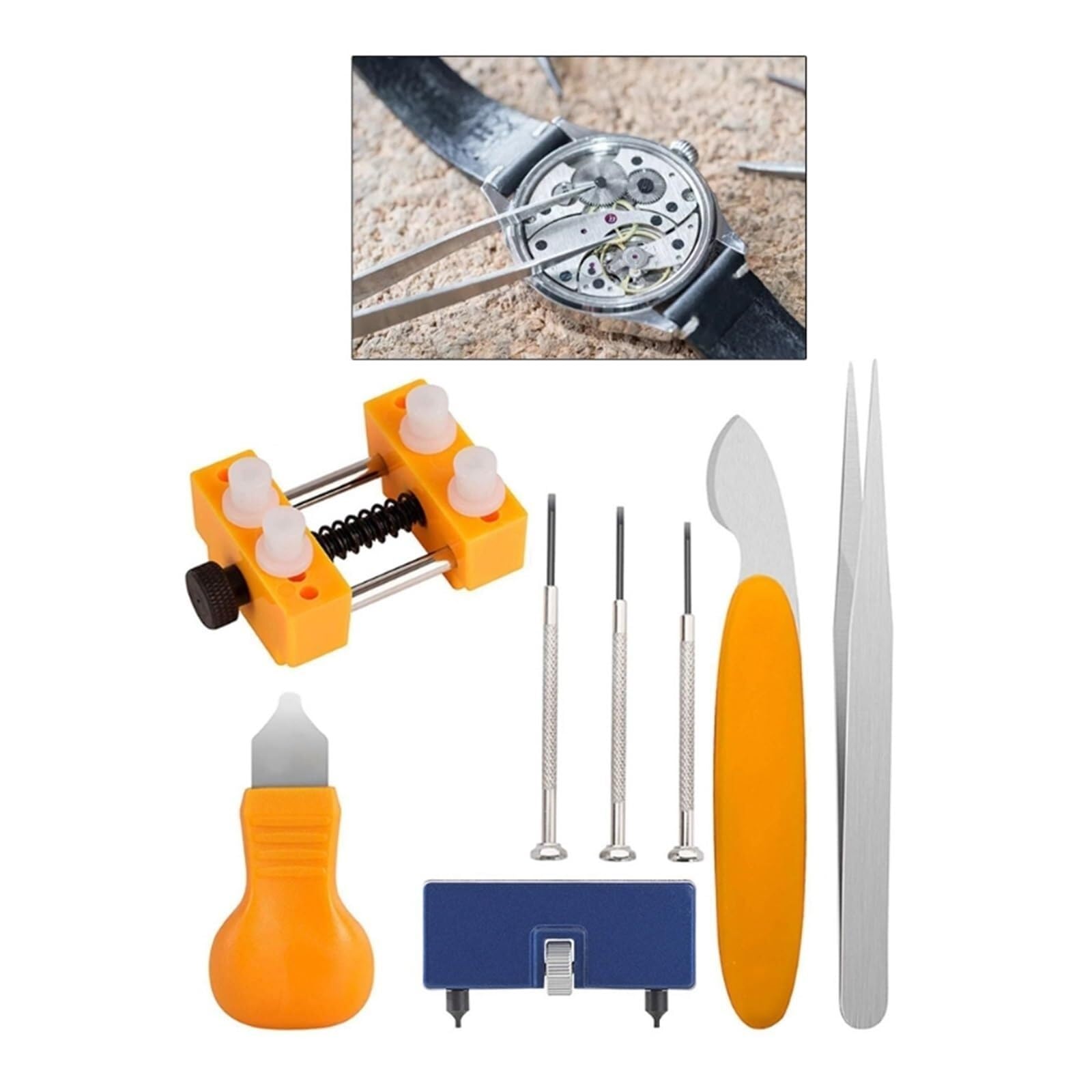 Kit de Herramientas de reparación de relojero Profesional de 8 Piezas, abridor de Relojes, Cuchillo, removedor de Tapa Trasera for Cambio de batería, Herramienta de reparación de Relojes.