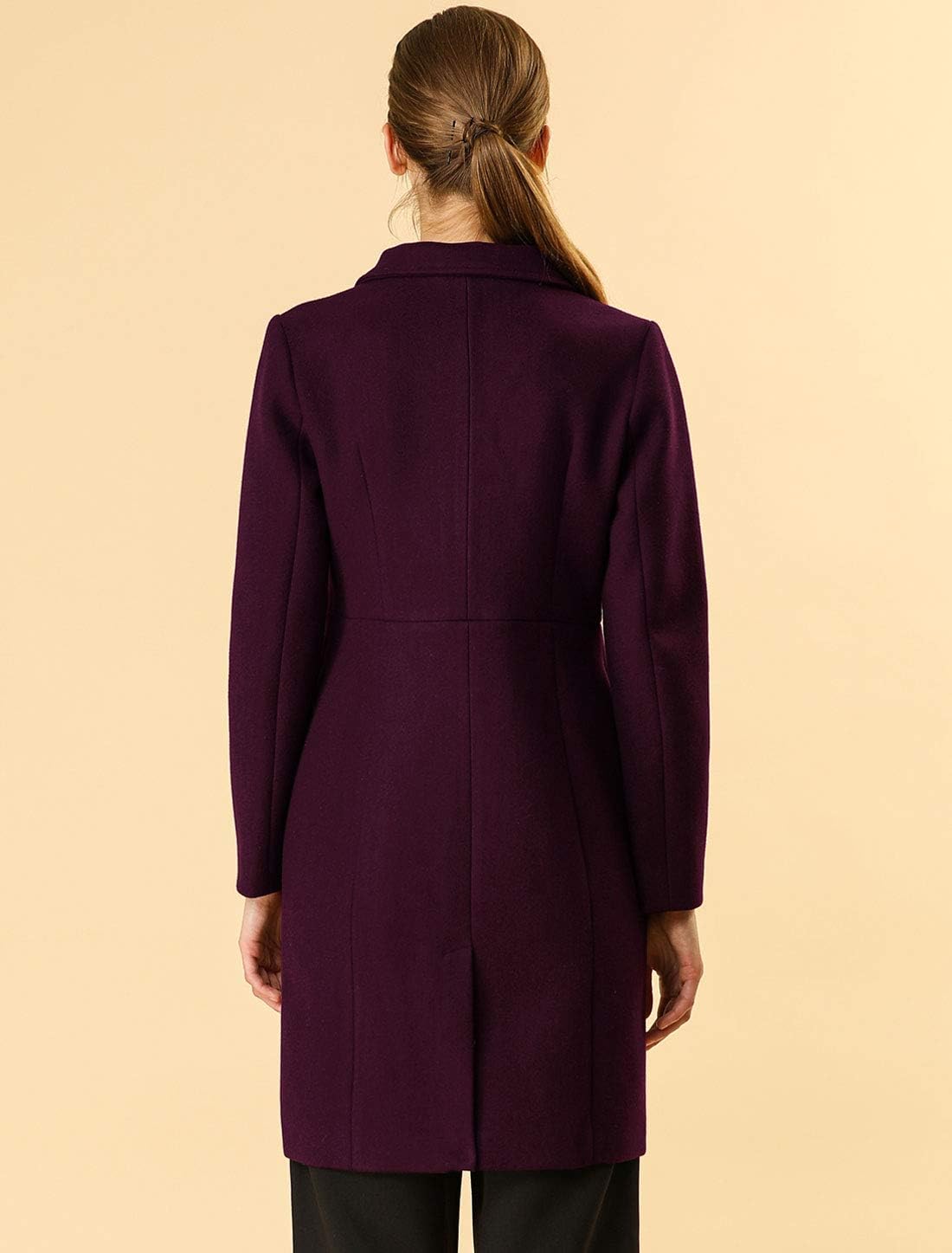 Allegra K Women's Notched Lapel Double Breasted Outwear Winter Long Coat