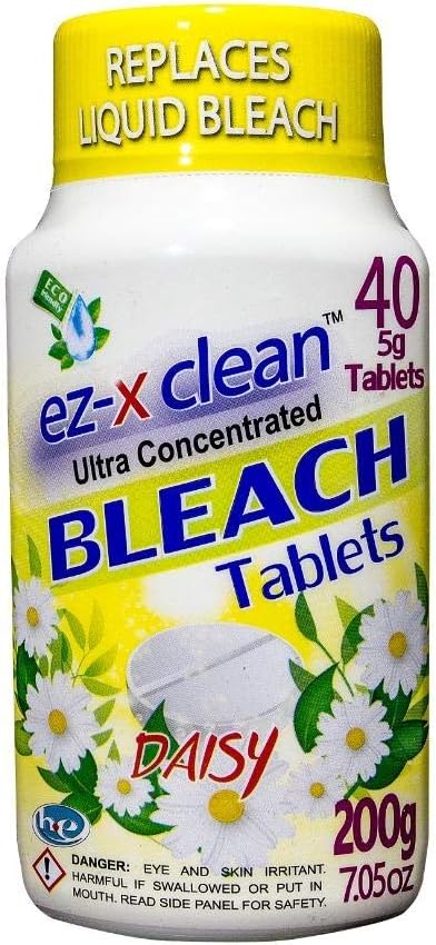 EZ-X CLEAN Ultra Concentrated Water Activated Bleach Tablets for Laundry and Multipurpose Cleaning. 40 Tablets 7.05 OZ Phosphate Free Replaces Liquid BLEACHES (Daisy)