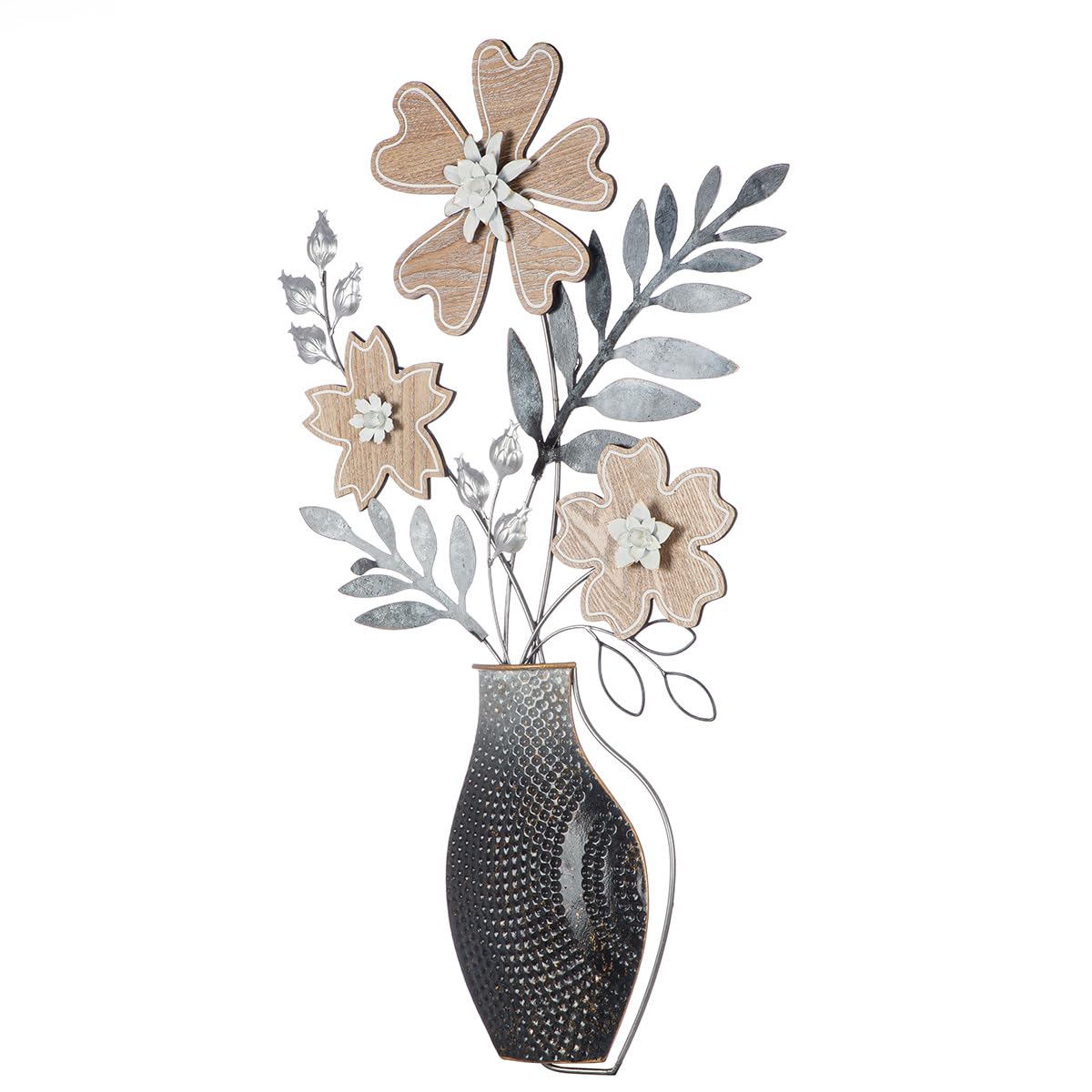 Casablanca - Ramo de flores de metal con relieve, 78 x 44 cm, color antracita/azul oscuro/blanco, texturado, diseño de flores, 78 x 44 cm