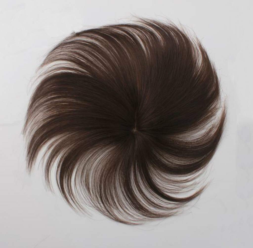 Middle Part Bangs Extension Top Hair Piece 2" x 2" Real Human Hair Silk Base Invisible&Seamless Clip In Topper Dark Brown