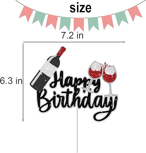 Miniatura 4 de Decoración para tartas de vino tinto para hombres y mujeres, decoración de tartas, decoración de fiesta de vino para cumpleaños 40, 50, 60