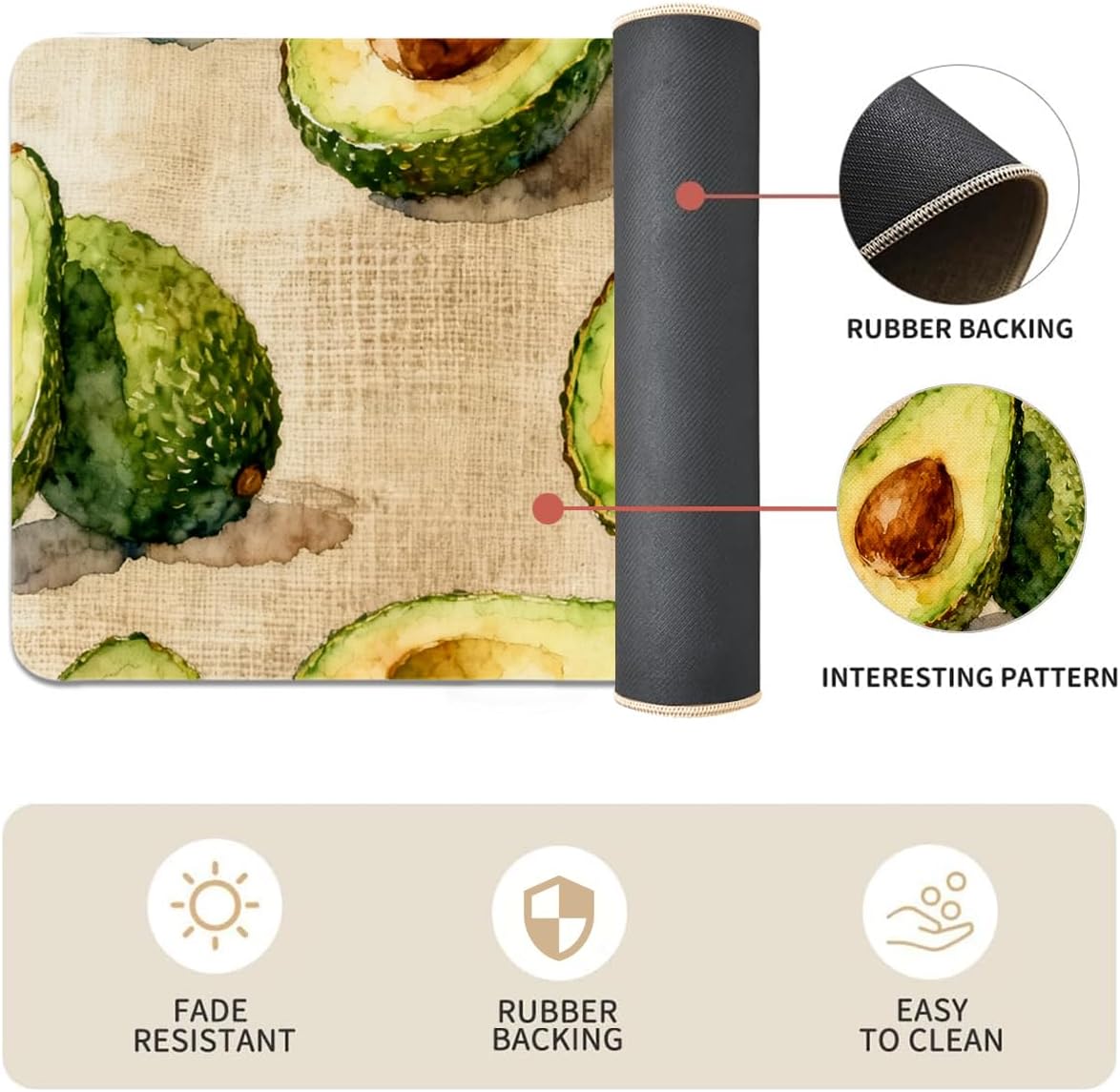 Avocado Kitchen Rugs Set of 2 - Cotton Linen Blend Floor Mats(17.7''x29.5''+17.7''x47'') - Washable Non-Slip Kitchen Mats for Home Office Bedroom Bathroom Laundry