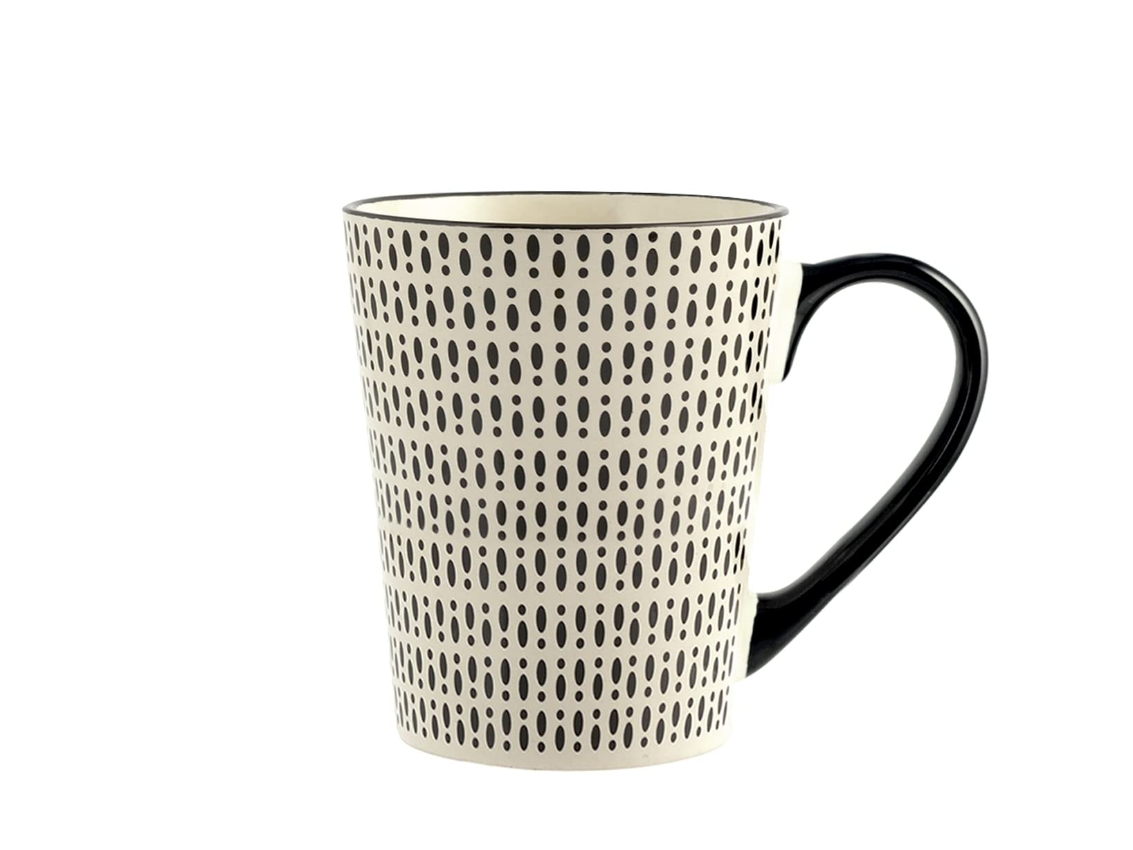 H&H Vhera Set 6 Mug in Stoneware (350 ml) – Eleganti Mug Bianco/Nero con Decorazioni Geometriche – Adatte a Lavastoviglie e Microonde