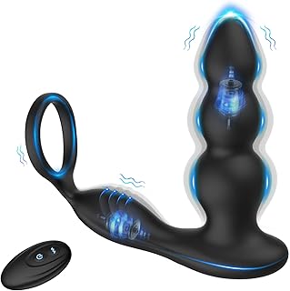 Prostate Massager Anal Vibrator, Anal Plug Vibrating with Penis Ring, 10 Modes Remote Control Anal Dildo Butt Plug, 3 Beads P Spot Massager for Men Anal Toy Male Sex Toys for Men and Couple Pleasure