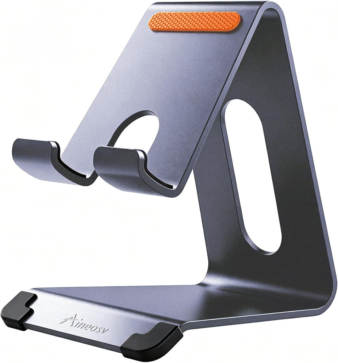 Phone Stand for Desk, Thickened Aluminum Cell Phone Stand & Phone Holder for Desk, Compatible with Tablets, iPhone, iPad, Samsung - Dark Gray
