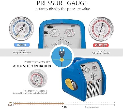 Miniatura 8 de VIVOHOME 110V 1/3 HP 4CFM Bomba de vacío de aire de paleta giratoria de una sola etapa y kit de medidor de colector de CA R134a con 110-120V AC 60Hz