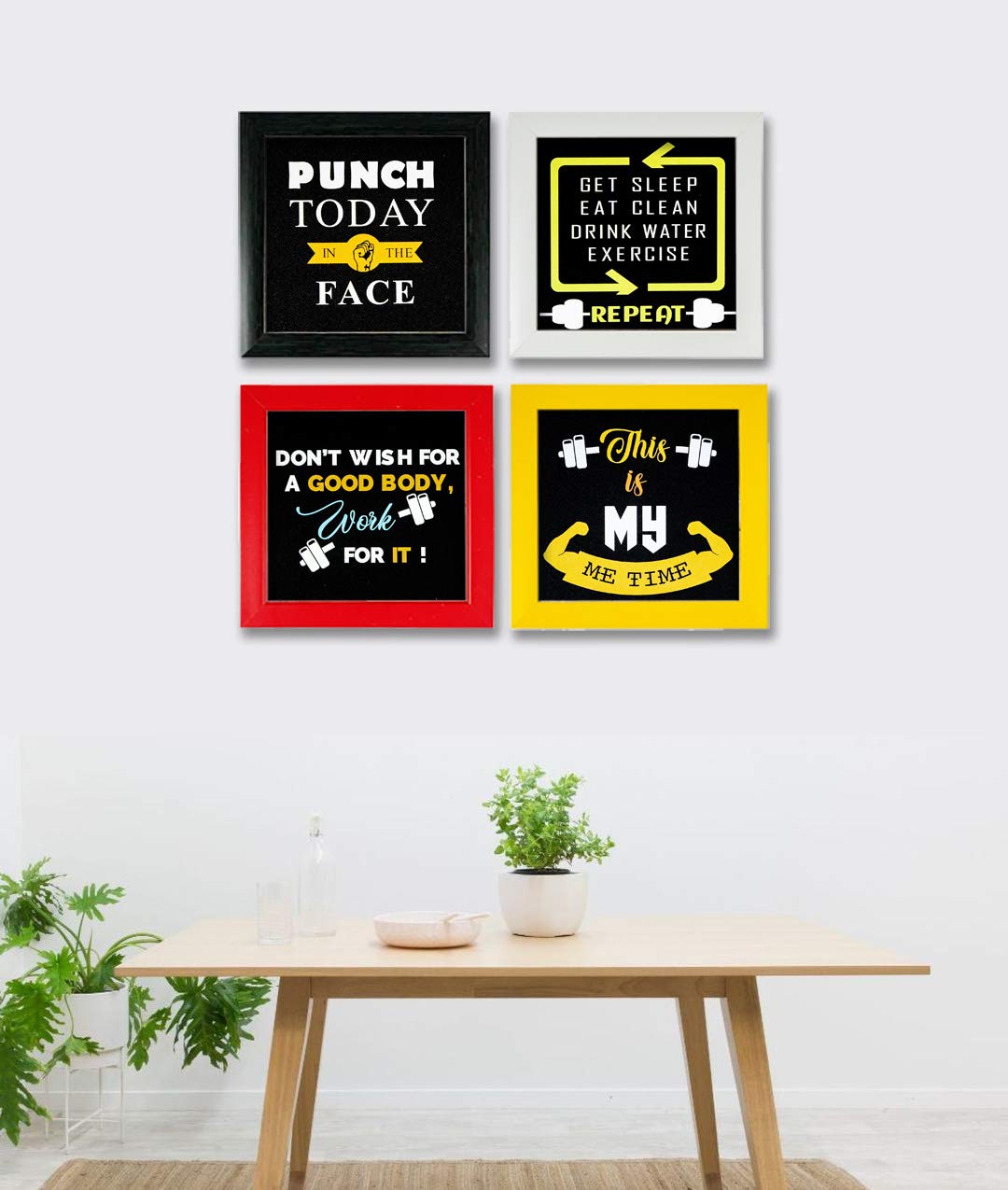 61Sl7yhmITL SL1275 Indianara Set of 4 Gym Fitness Health Motivational Quotes Framed Wall Hanging Laminated Paintings Matt Art Prints 9 inch x 9 inch each without Glass (2925) - MSDeals