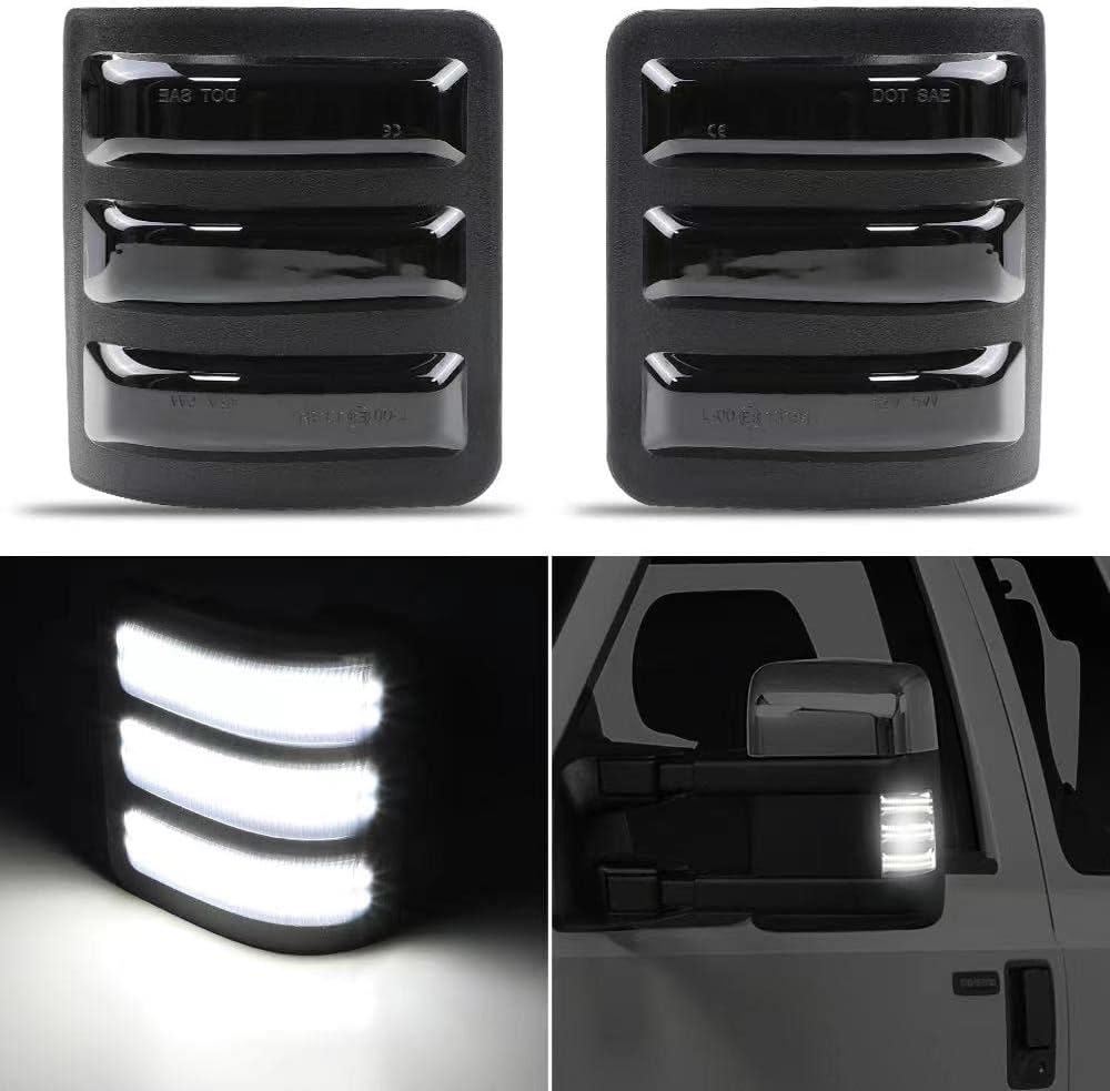 Sequential Switchback Amber Led Side Mirror Marker Turn Signal Light,White Running Lamp Compatible with Ford F250 F350 F450 F550 Super Duty 2008-2016 Smoked Lens Dual-Color