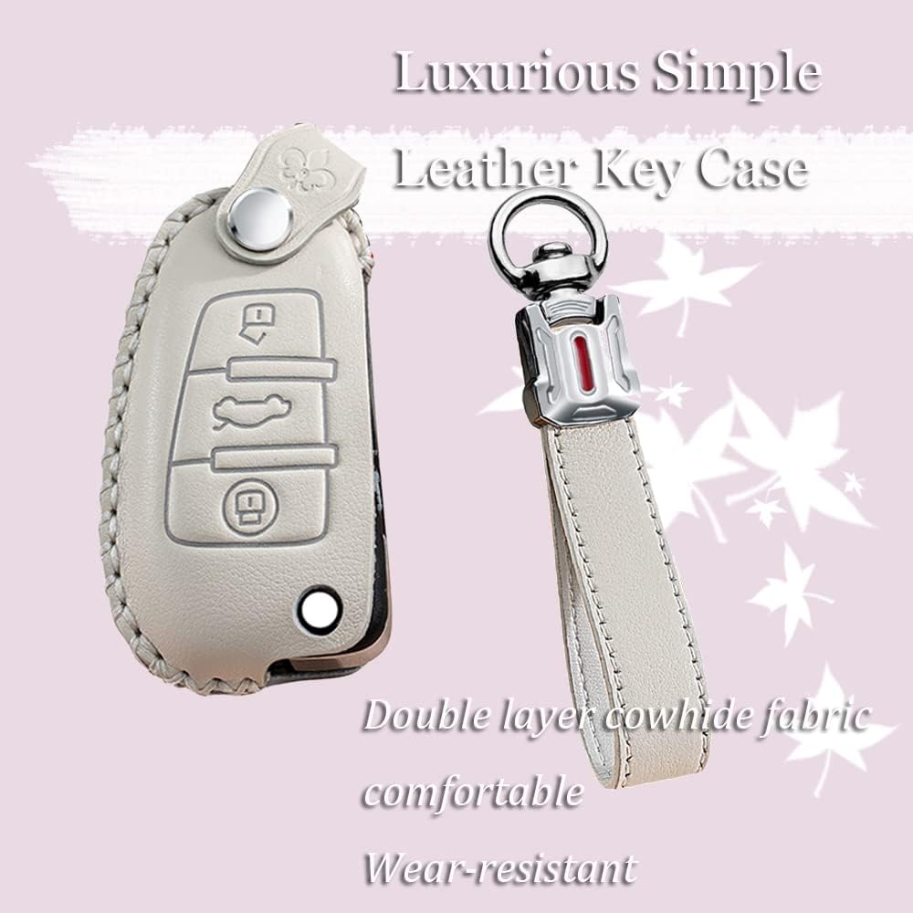 HIBEYO 2022 Luxury Leather Key Fob Cover for Audi A1 A3 S3 A4 S4 RS4 A6 S6 RS6 Q3 Q5 Q7 TT TTS R8 Car Key Case Holder with Keychains Accessories for Audi Flip Smart Auto Key-Pink