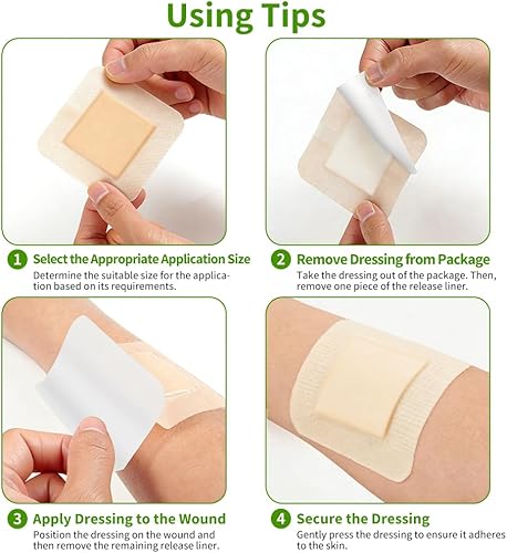 Miniatura 7 de Apósito de espuma de silicona para heridas de 4 x 4 pulgadas, paquete de 10 vendajes adhesivos impermeables con borde suave, alta absorción para