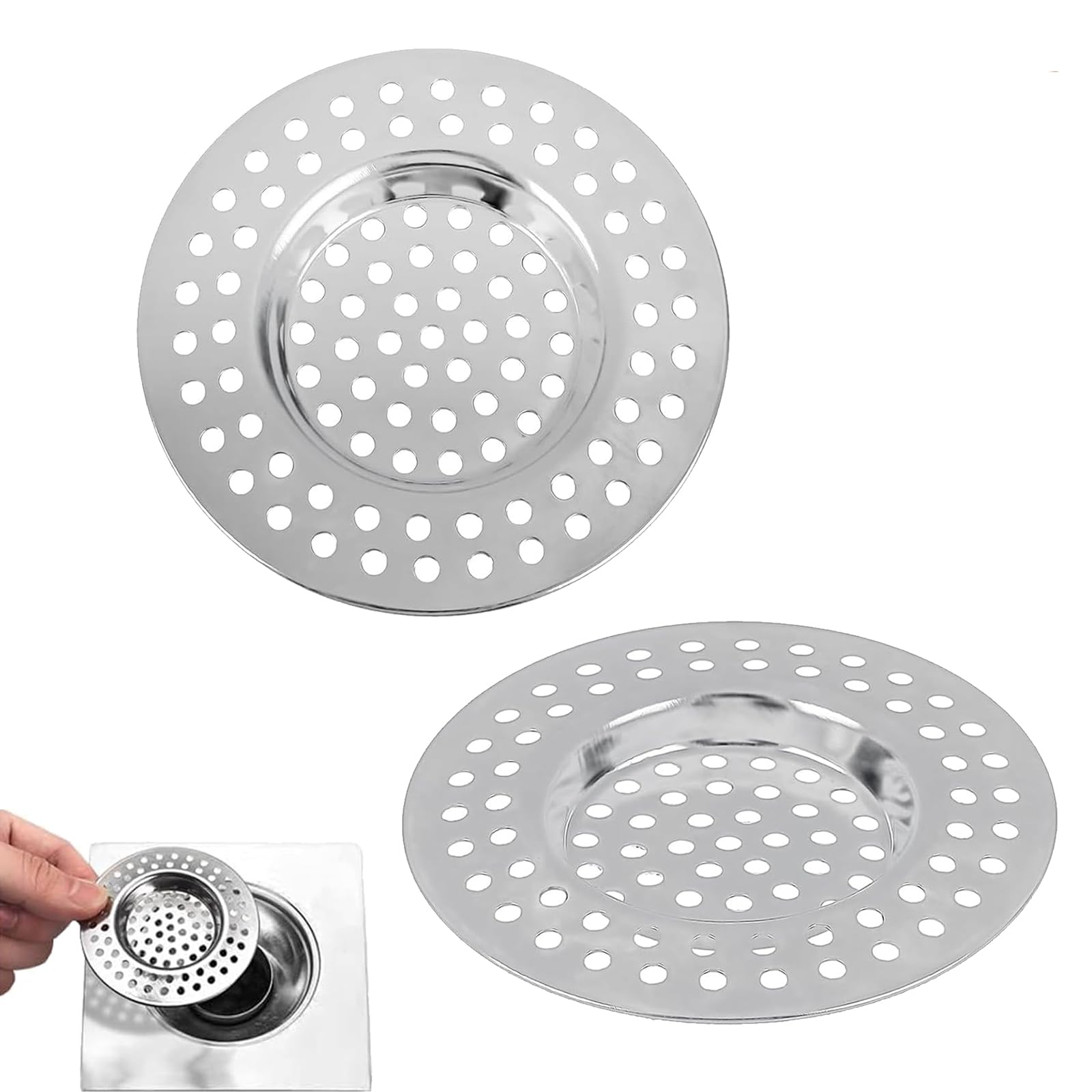 Lot de 2 filtres d'évier de cuisine en acier inoxydable – Protection standard pour les cheveux et les aliments pour salle de bain, cuisine et douche, 2.95in / 7,5 cm de diamètre