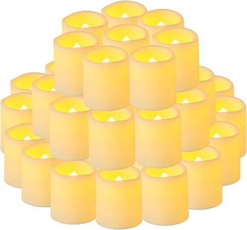 Miniatura 10 de Paquete de 36 velas de té sin llama de 1.5 x 1.8 pulgadas, funcionan con pilas, velas votivas LED parpadeantes, velas falsas eléctricas parpadeantes