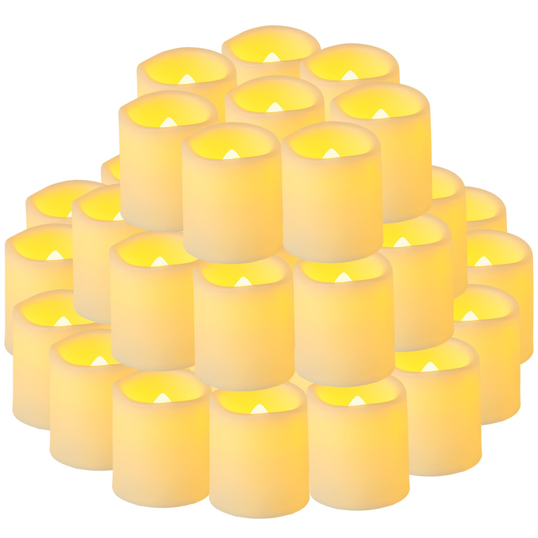 Yakpo 48 Pcs (4.6Cm Height, Warm White) 48 Pack 3.8Cm X 4.6Cm Tea Light Candles Battery Operated, Flameless Flickering Led Votive Candle, Electric Flicker Flame Fake Tealights Bulk For Christmas Wedding Halloween Party Decorations