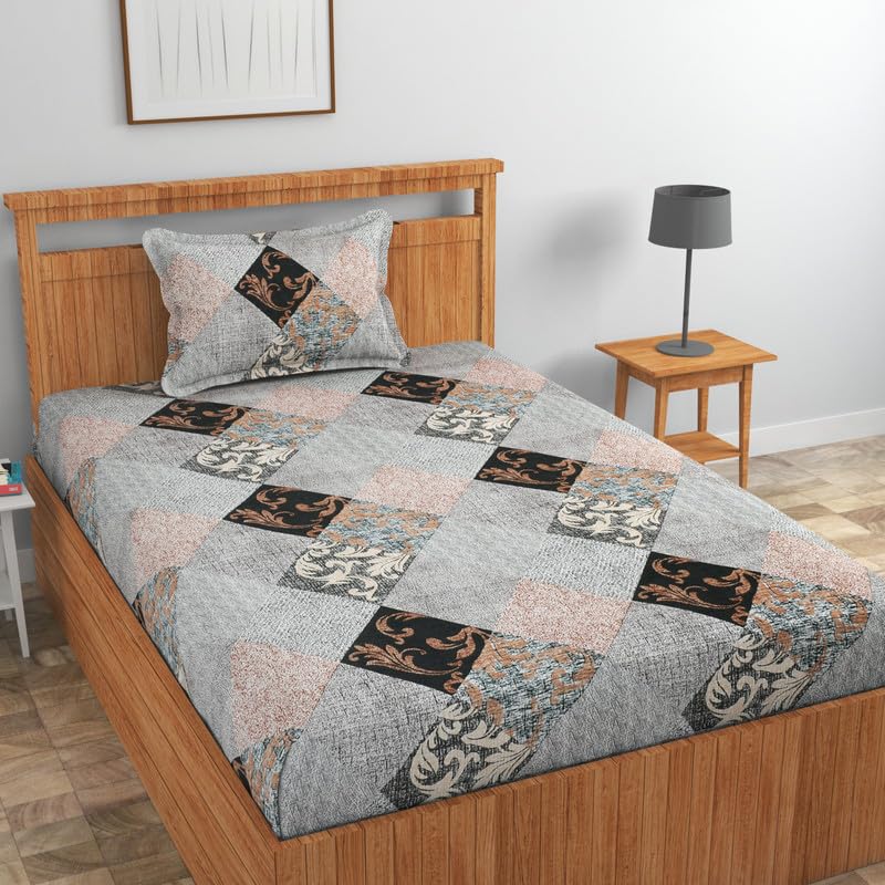 Image of NHD HOME Pure Cotton 180 to 220 tc Flat Single Bedsheets for Summer Breathable | Wrinklefree | Super Soft (Size-60 X 90 Inch) with 1 Pillow Covers (Size-17 X 27 Inches, Floral, Black Grey)