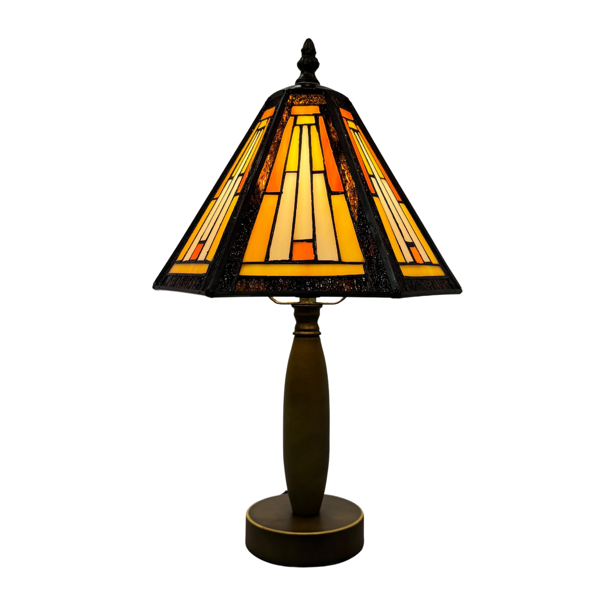 Auroh Tiffany Lamp 10 inch Cream & Amber Geometric - Metal Base Table Lamp