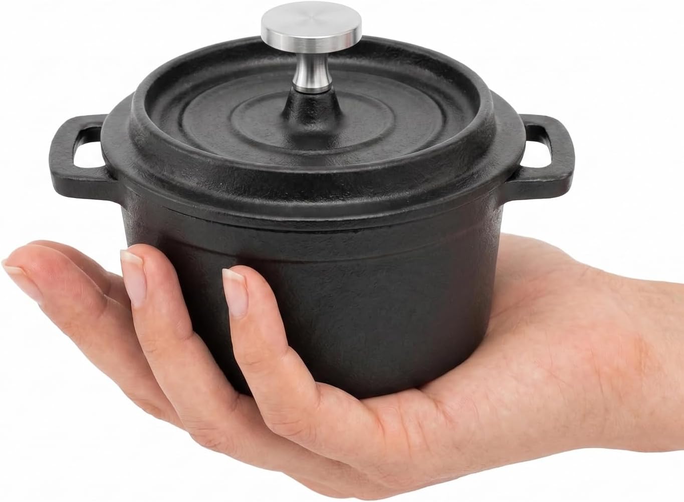 Flavehc Mini Cocotte 8 oz Pre-Seasoned Mini Dutch Oven 0.25 qt. Cast Iron Garlic Roaster for Oven Garlic Confit Pot Ramekins with Lids Oven Safe Set of 2