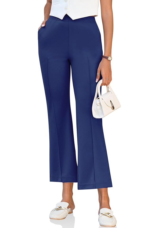 Cicy Bell Womens Flare Capri Pants Elastic High Waisted Cropped Dress Pants Trousers Stretchy Work Slacks