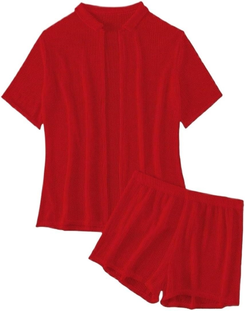 2pcs/Set 2026 Women Plain Color Short Sleeve Kimono Top And Shorts Set Summer cover ups for swimwear