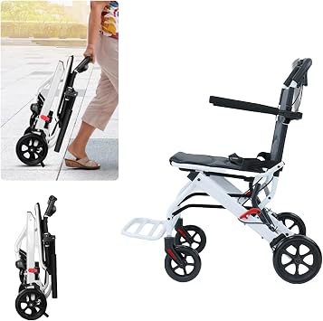 Lightweight Transport Wheelchair for Adults Foldable Transit Travel Chair for Adults Ergonomic Design Small Wheelchair with Adjustable Safety Strap Carbon Steel Frame PU Wheels for Smooth Rid A