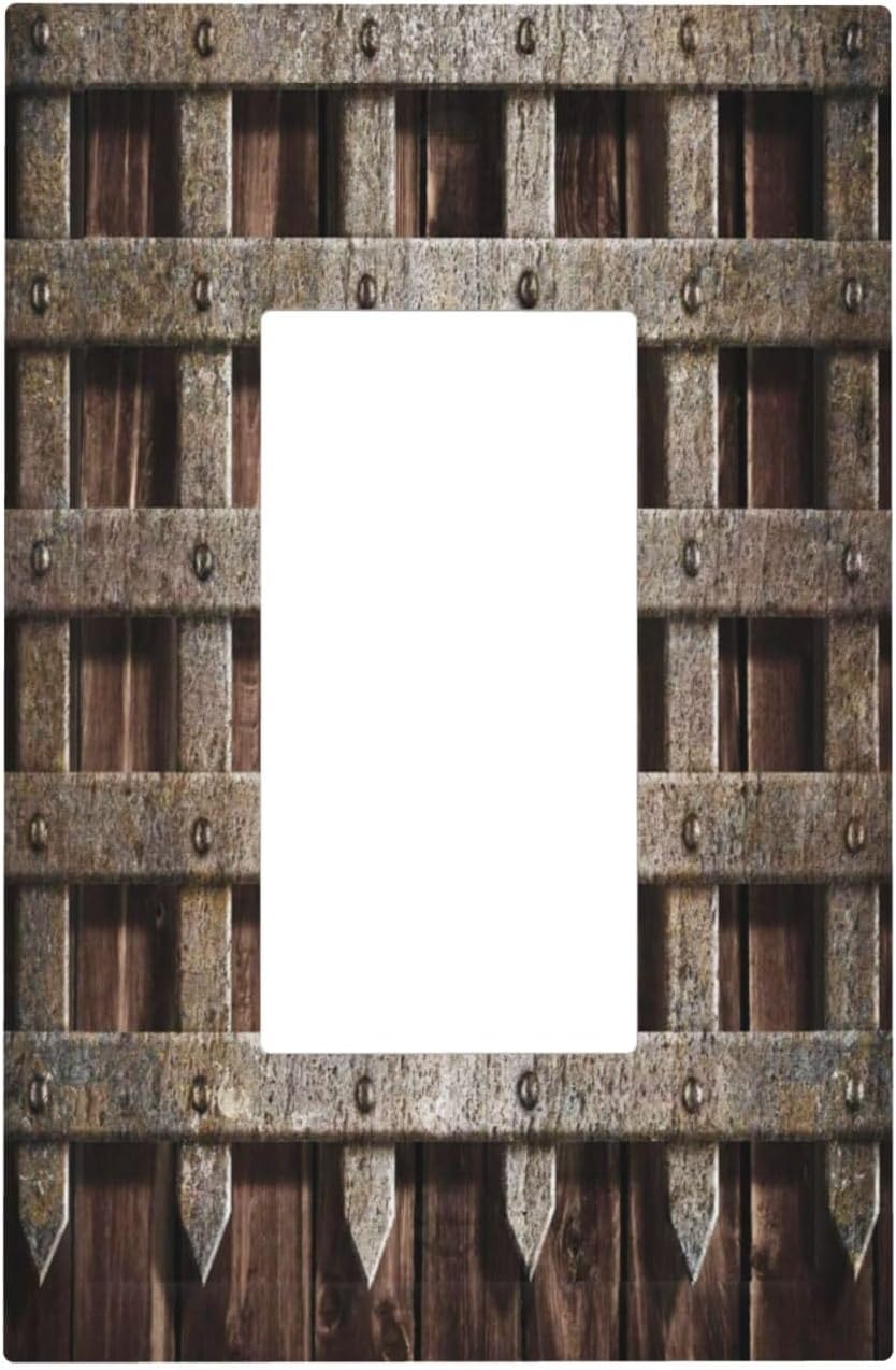 Vintage Barn Door 1 Gang Rocker Light Switch Cover Single Rocker Decorative Wall Plates Cover Wood Board Rustic GFCI Electrical Switchplate Faceplate for Farmhouse Home Decor, HUKOK111