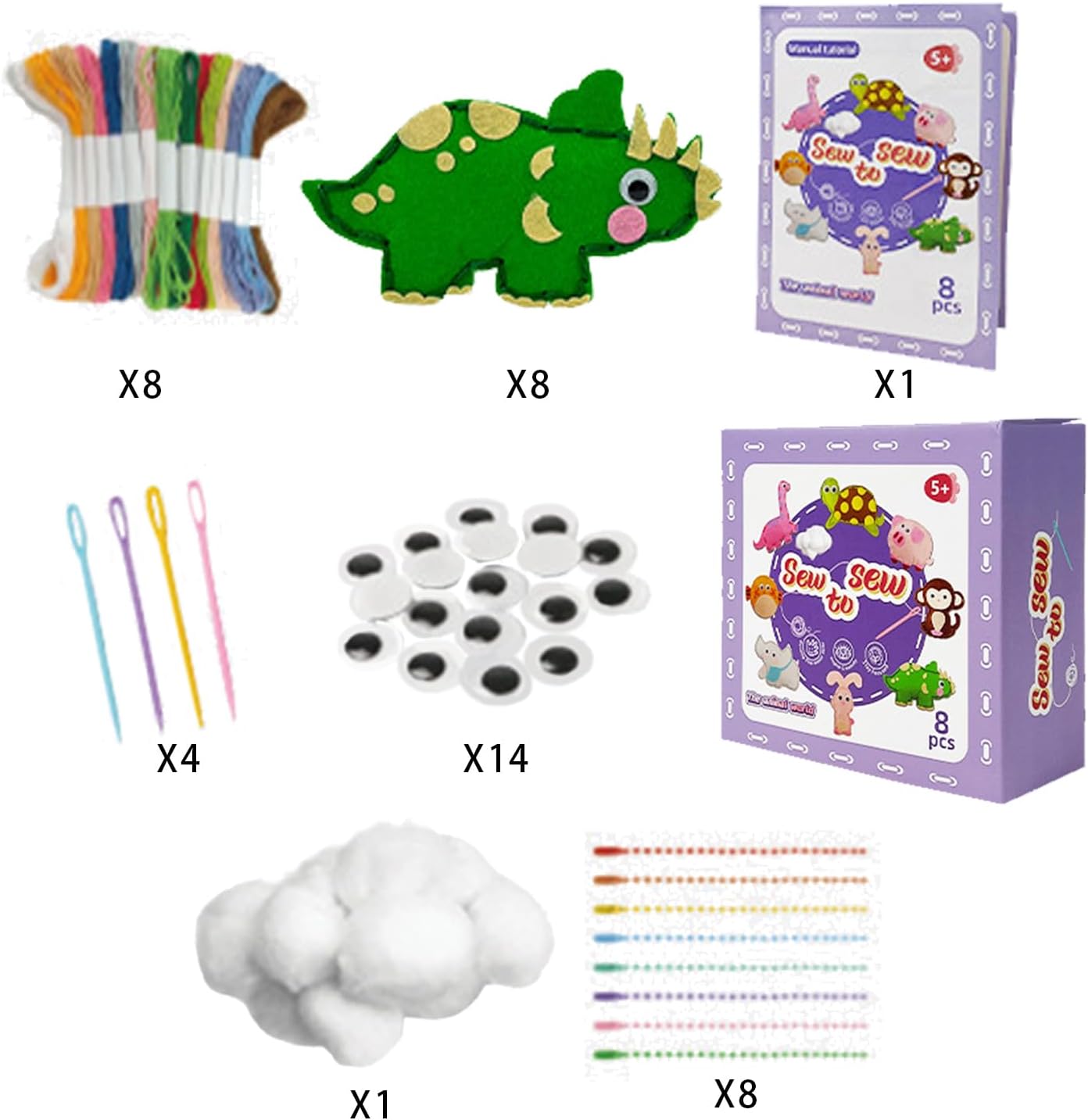 Kids Sewing Kit - Food Themed Craft Kit Sewing Doll, | Educational Handcraft Activity Set Fun DIY Projects, Colorful Materials, Safe Child-Friendly Tools, Perfect Beginners Children
