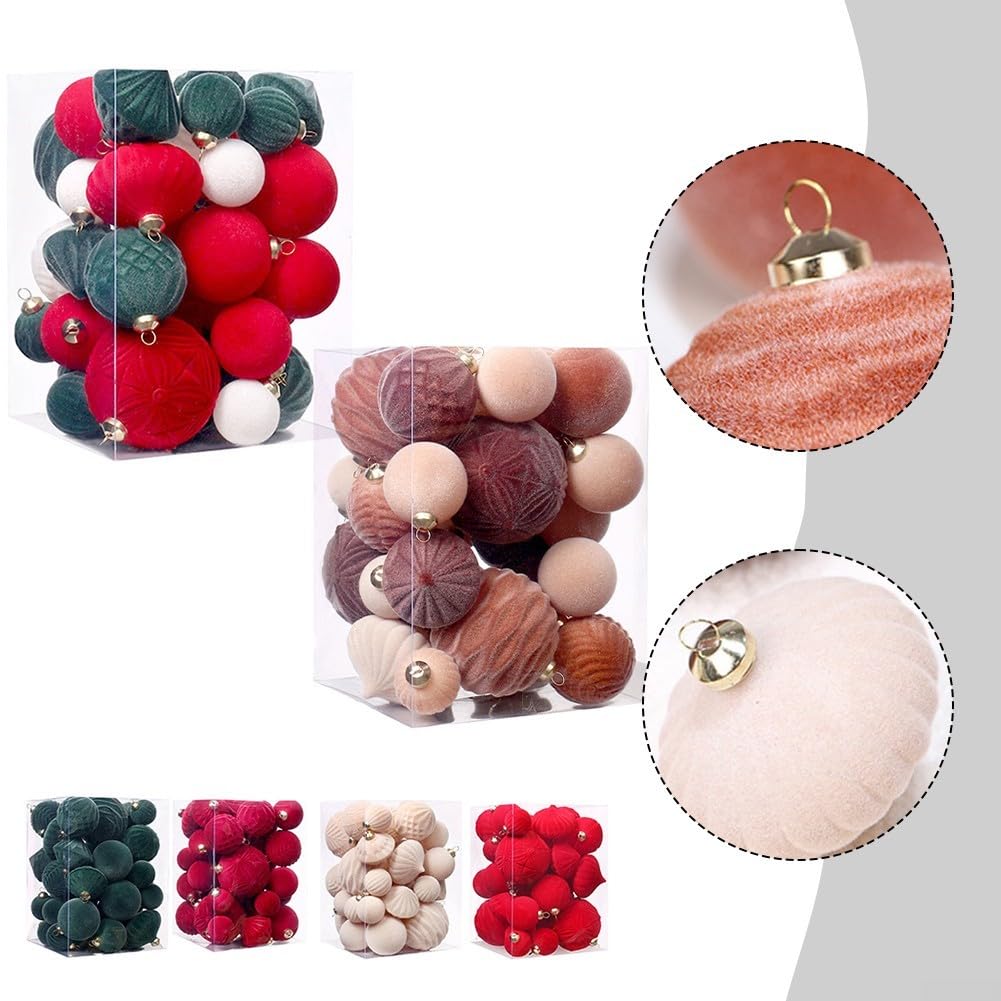 Lot de 35 boules de Noël floquées multi-usage parfaitement conçues pour la décoration de sapin et les événements, avec crochets en métal robustes pour un affichage facile (A)