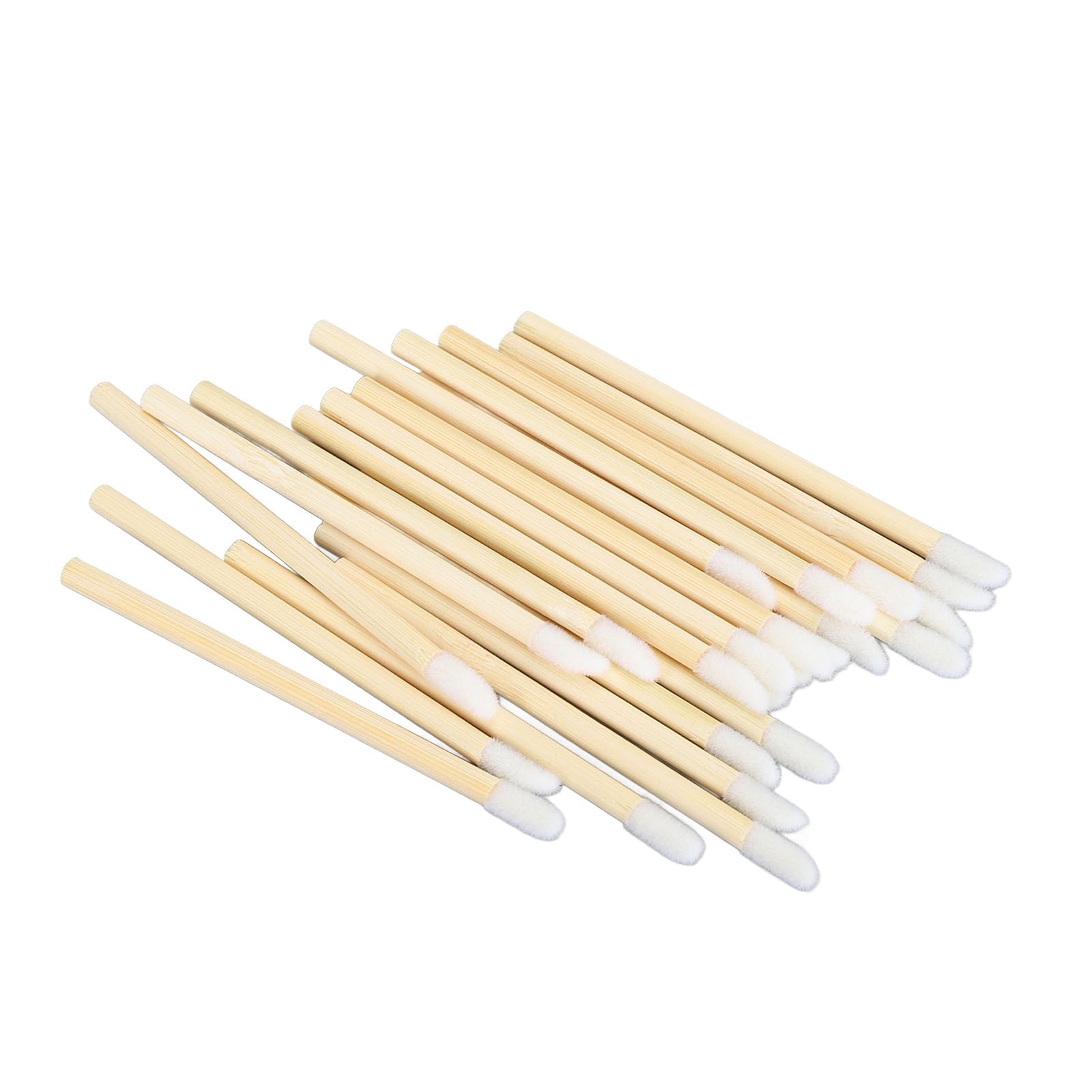100pcs Disposable Bamboo Handle Lip Brush for Lip Gloss Wand Portable Makeup Tool with Tipped Brush Head