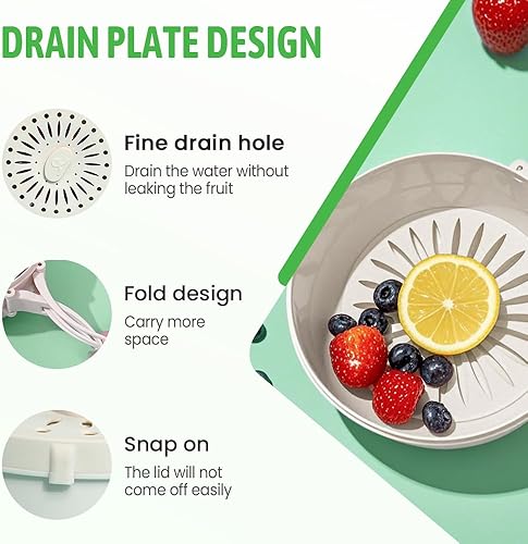 Miniatura 3 de Cesta de drenaje y conservación 2 en 1, nuevo cuenco multifuncional para lavar frutas y verduras con asa, cuenco de lavado de frutas con colador,