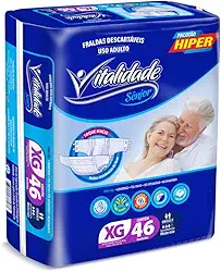 Fralda Descartável Adulto Geriátrica Vitalidade Sênior Incontinência Fita XG 46 Unidades