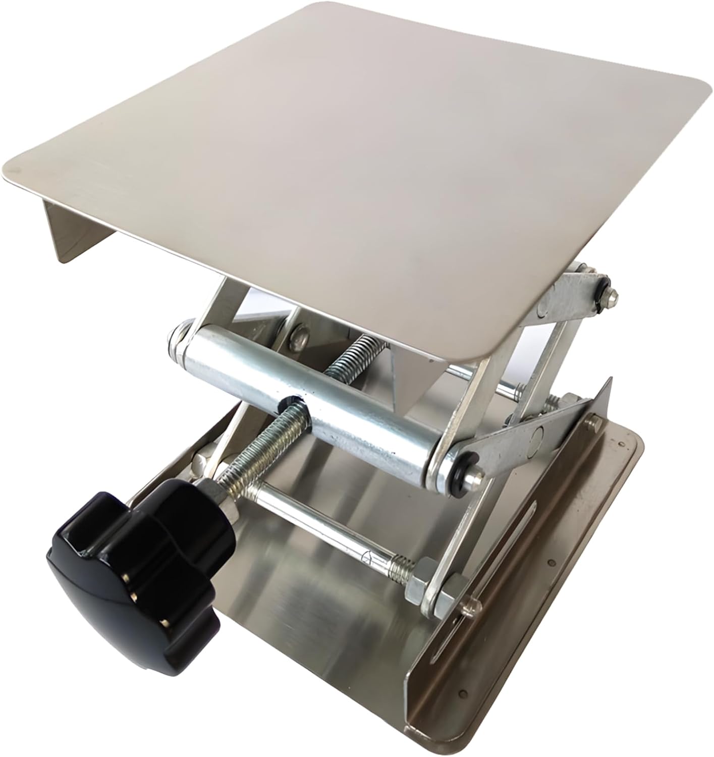 4 X 4 in Platform, Lab Jack Stand of Stainless Steel, School Supplies, Manual Adjustable Scissor Lift Table, Lifting Range 1.8 to 5.9 in, Compact and Stable for Lab Use