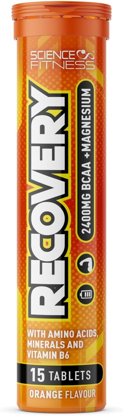 Recovery Effervescent- Orange Flavour | BCAA 2400mg with B6 and Magnesium| 1×15 Tablets| Science Fitness