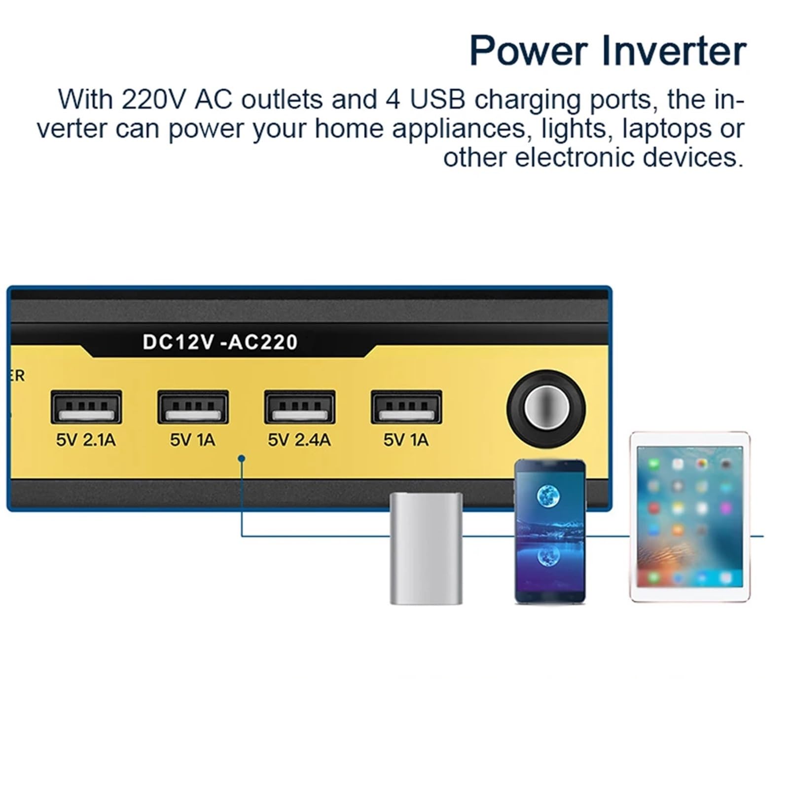 Microinverter, Inverter for auto 3000/4000/5000/6000W Inverter sinusoidale modificato digitale a LED Convertitore da 12 V a V 4 porte di ricarica USB(4000W)