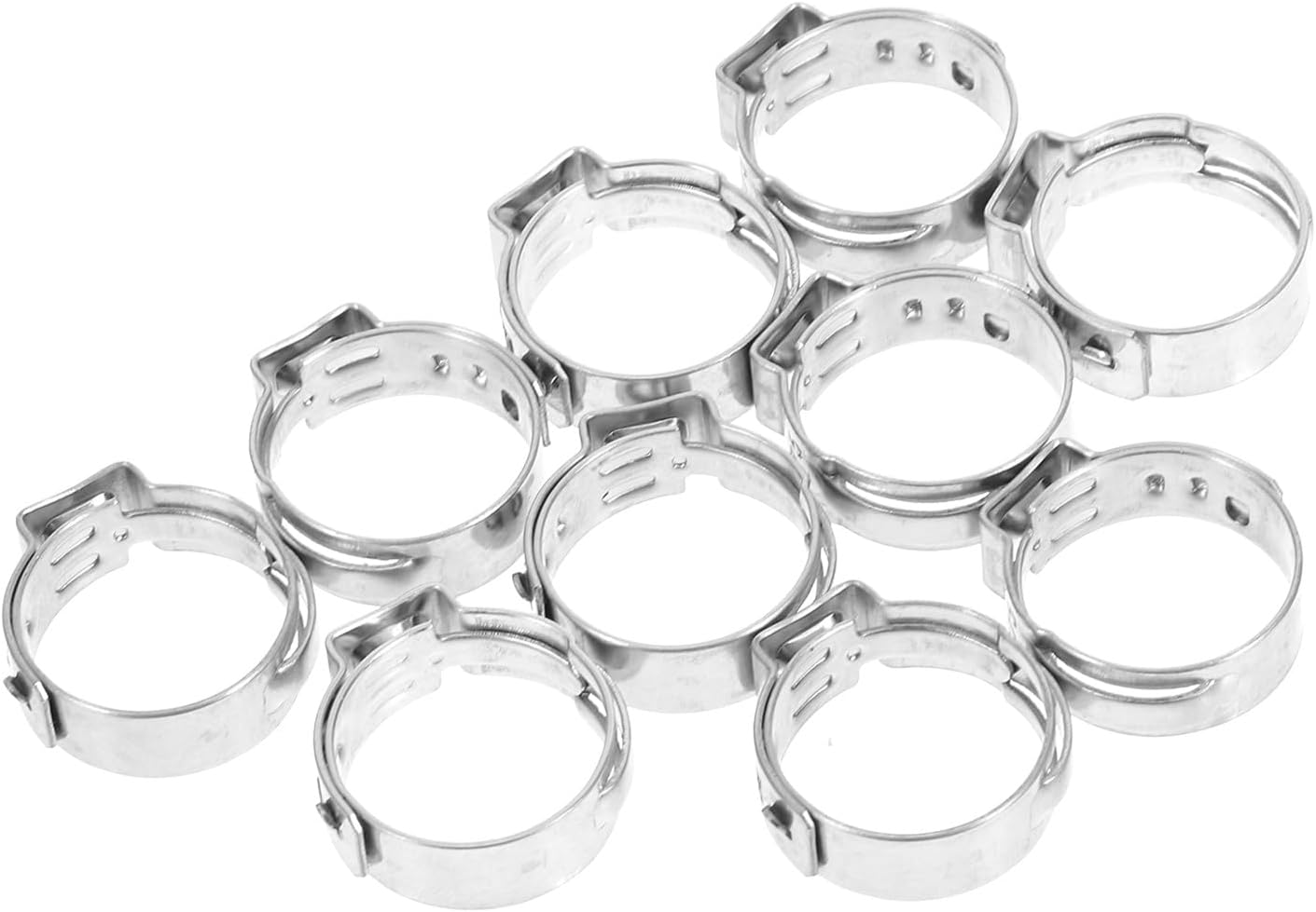 SHINEOFI 10pcs 304 Stainless Steel Single Ear Hose Clamps, Continuous Crimp Cinch Clamp Rings for Pex Tubing and Fuel Line Pipe Fitting Connections, Size 15-17.5mm, Industrial Plumbing Use