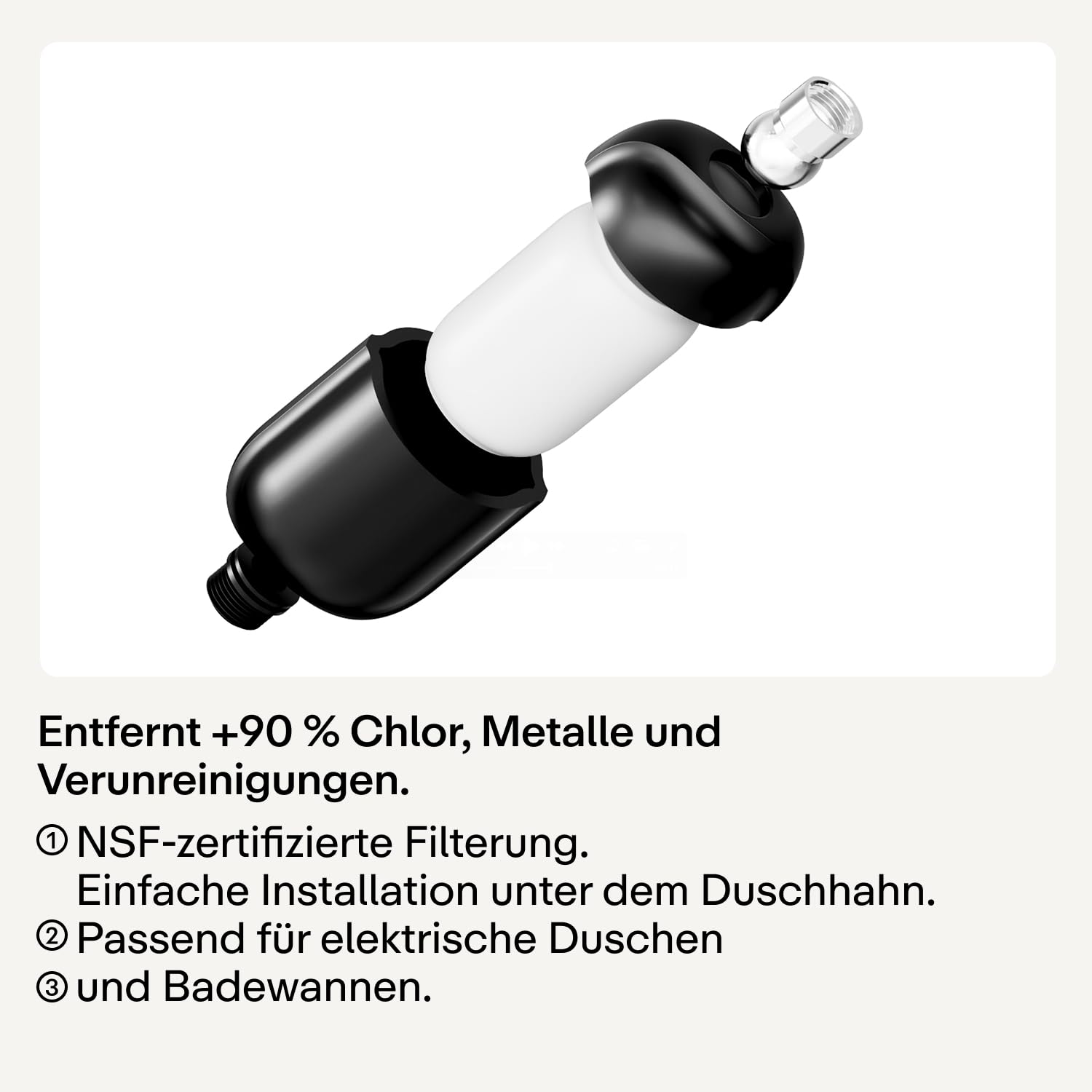 Hello Klean Duschfilter in Schwarz - Filtert unerwünschte Metalle, Chlor & Verunreinigungen im Duschwasser - Verbessert die Qualität von Haut & Haar - für Inline- & elektrische Duschen