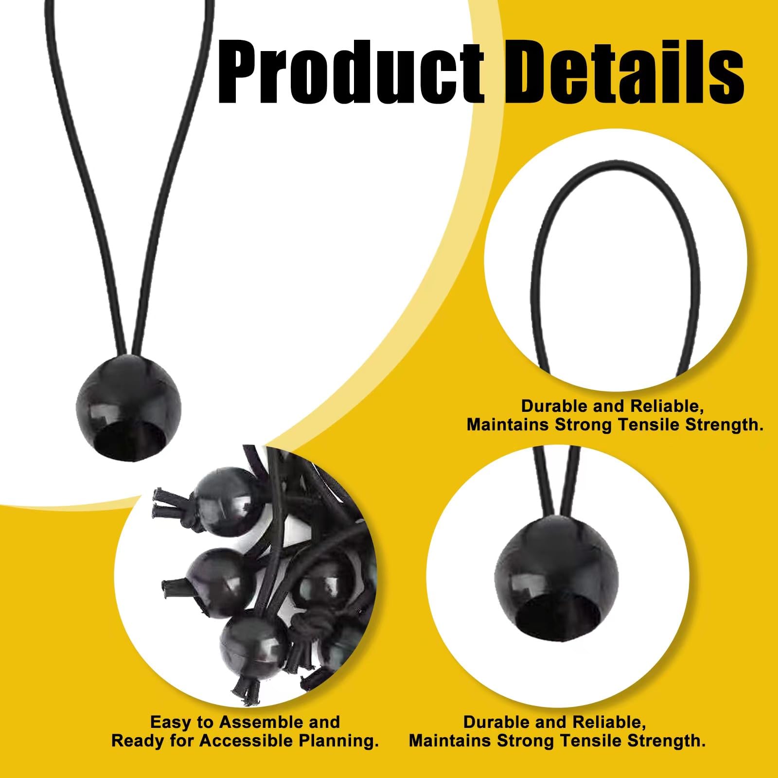 20 Universal Elastic Ball Ties Set, UV Resistant Tarp Bungee Cord with Balls - Image 3