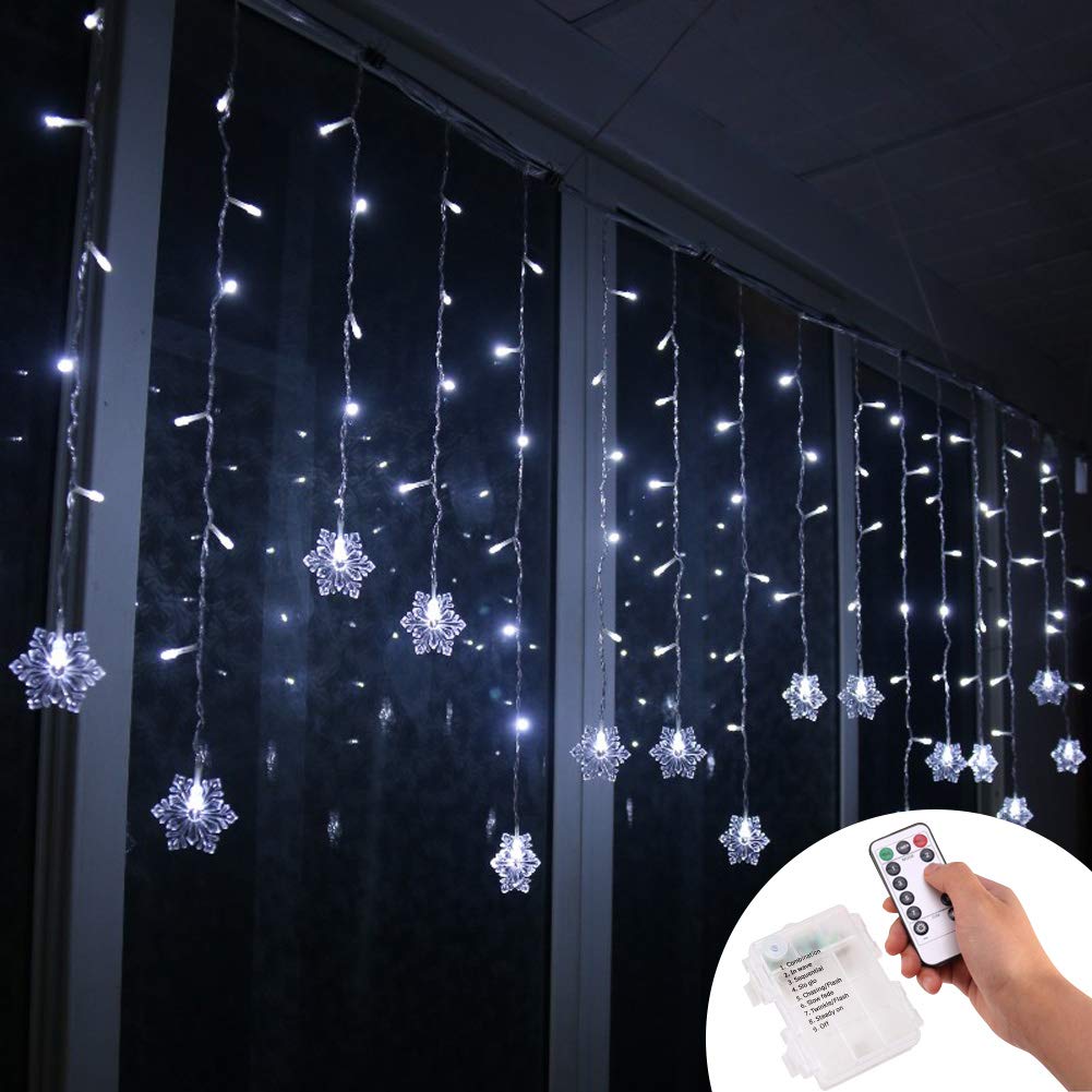 Klighten Cortina de Luces LED Decoración, 3.5 * 0.65M 96 LEDs Cortinas de Luz Impermeable, 8 Modos de Luz Perfecto Fiestas, Bodas, Casa, Jardín, Decoración Navidad, Blanco Frio